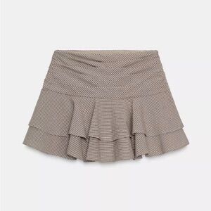 🏁 Zara | Brown Checkered Ruffle Skirt (XS) 🏁